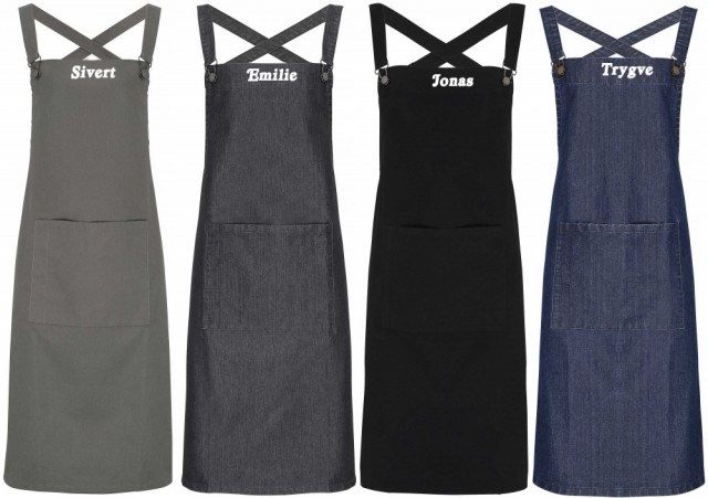 Mørk grå, grå denim, sort og blå denim.